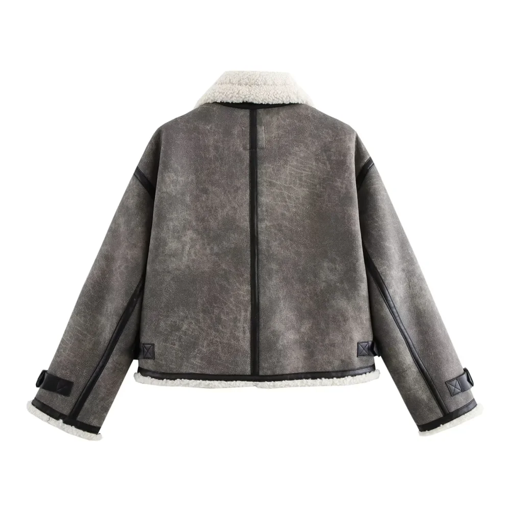 BM & MD & ZA-Chaqueta de manga larga con cuello abatible de doble cara para mujer, ropa de estilo Simple, decoración, otoño 2024