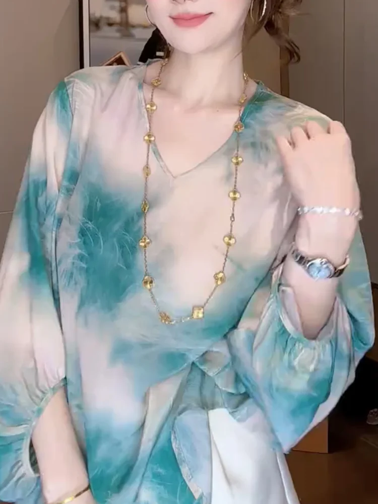 

Ele V-ne Top Loose Fit Long Sve Women's Korean Sle Summer New Arrival plus Size Age-defng Faion Inner Wear