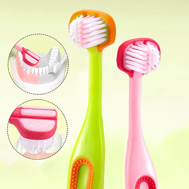 Brosse à dents 3D stéréo à trois côtés pour enfants, cheveux doux ultra fins, brosses à dents entièrement enveloppées à 360 °, livres de soins bucco-dentaires