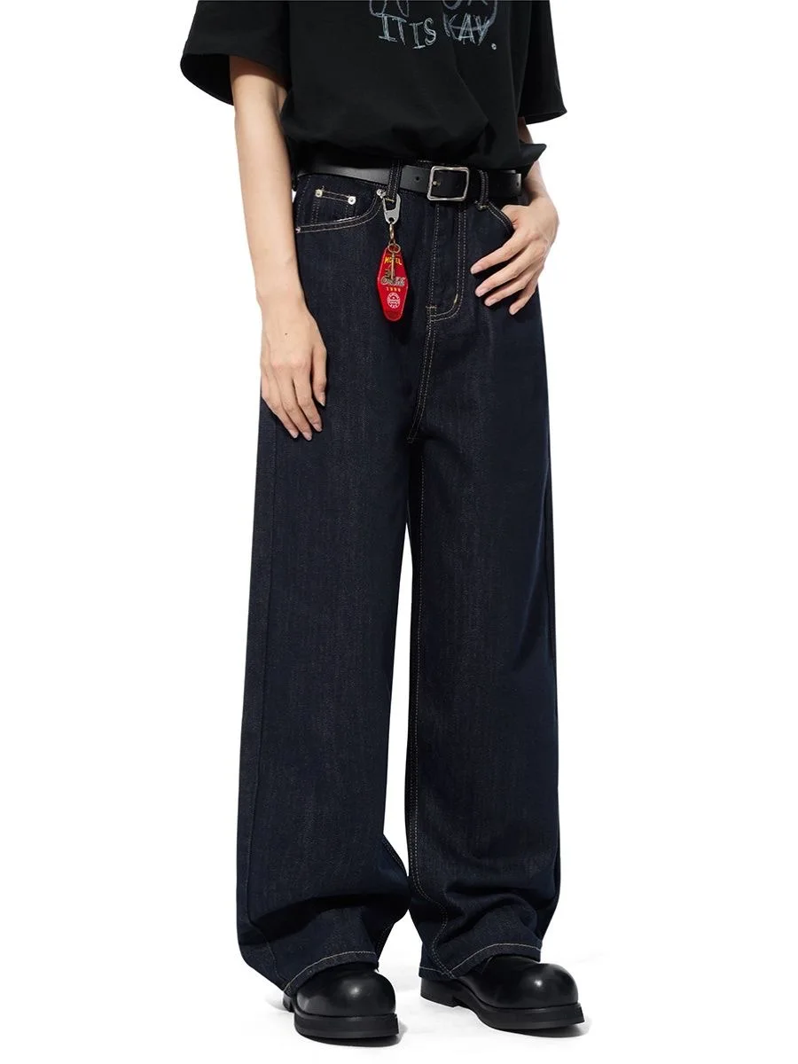 الأمريكية شارع العليا ريدلاين الدينيم السراويل الرجال ربيع الخريف خمر الظلام مستقيم بنطلون موضة فضفاض الظهر باريس مشبك الجينز #5