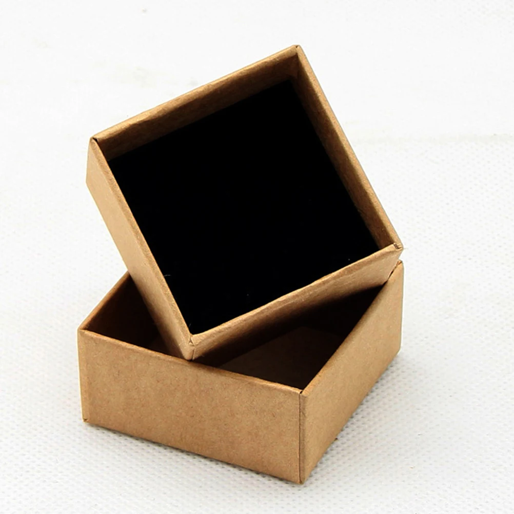 

5 pcs Kraft Paper Ring Boxes Square Design Jewelry Storage Earrings Necklace Bracelets Gift Packing Retro Style