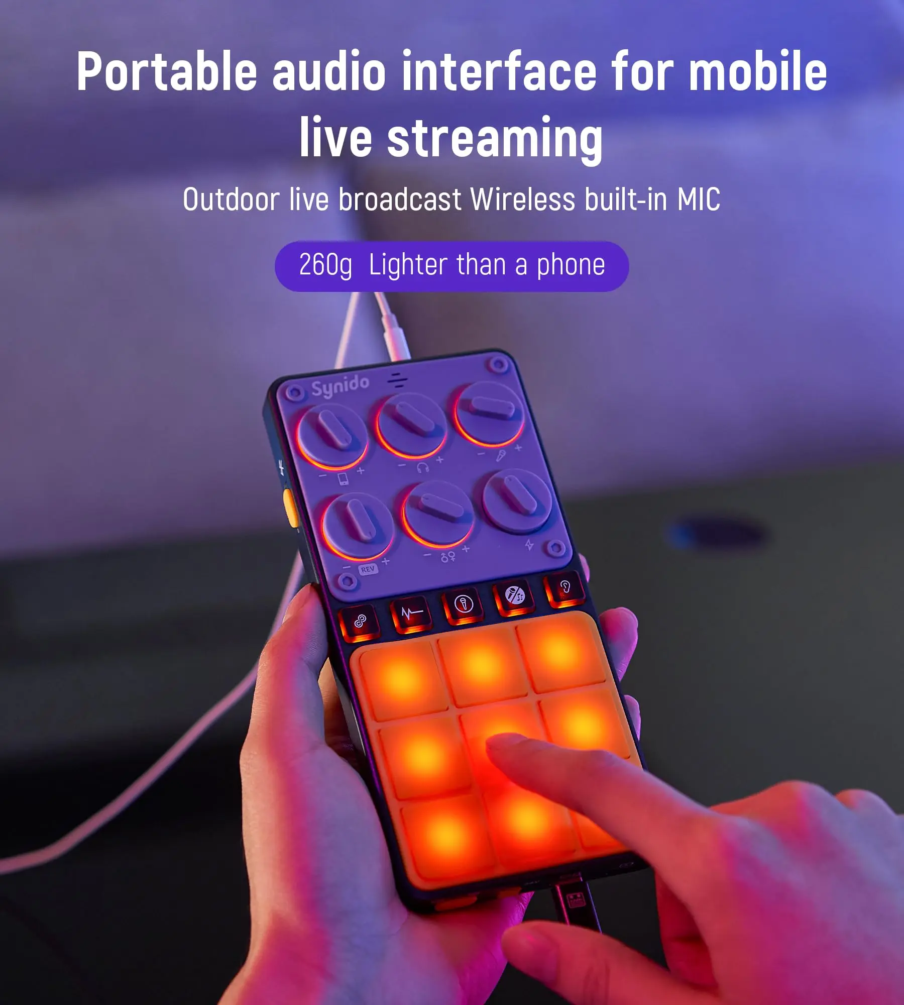 Portable Live Podcast Sound Card with Built-in Microphone Pro Audio Interface for PC Phone Streaming Broadcast Studio Recording