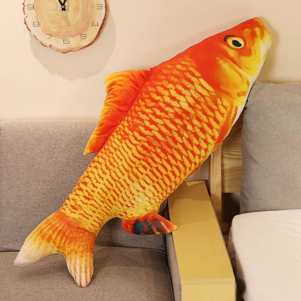 3D Simulação Gold Fish Plush Brinquedos, Animal Macio de Pelúcia, Almofada de Carpa Criativa, Almofada do Sofá, Presente de Aniversário Infantil, 40cm