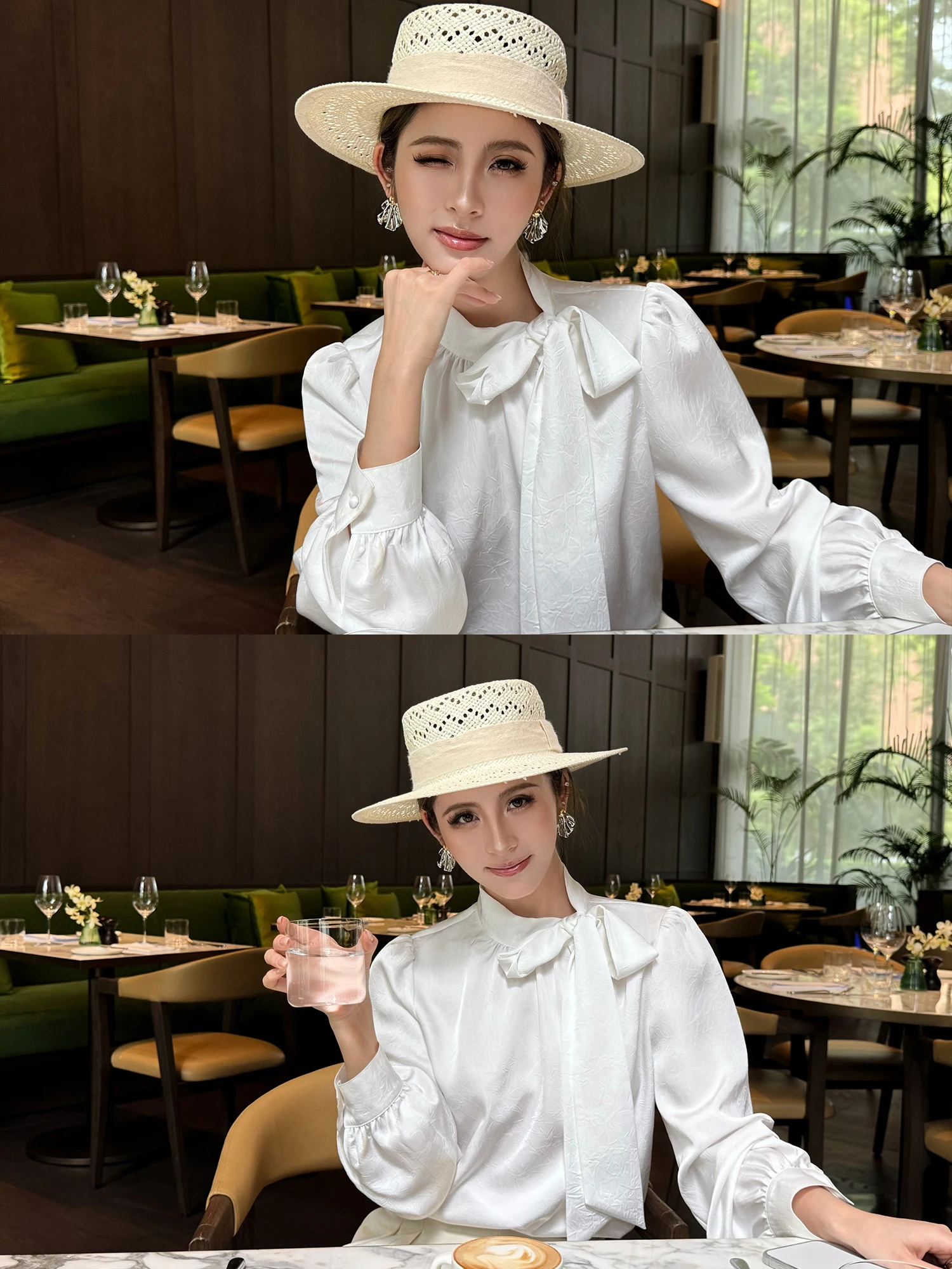 

Ele Stand Collar Lantern Sve irt for Women NEVA HU Cloud Dr with Sa Knot High Polyester Fiber Blouse