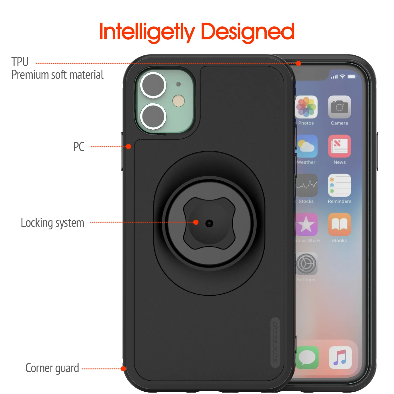 Coque de téléphone antichoc rigide avec support adaptateur, coque de protection arrière pour Apple iPhone 12 11 8 7 Pro X XS Poly Max Plus SE Mini