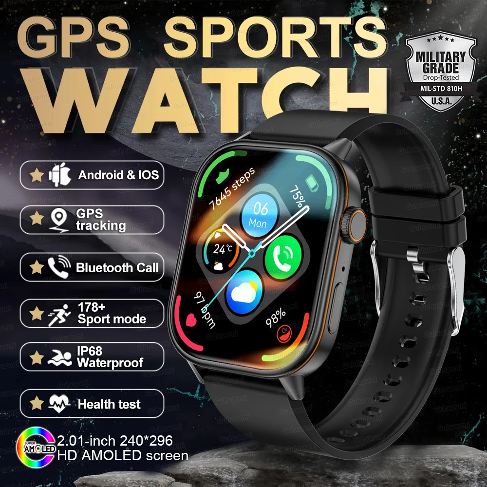 Neue GPS-Militär-Smartwatch mit Eingebautem GPS-Kompass Höhenmesser Barometer 10ATM IP69K Wasserdicht AMOLED BT-Anruf Smartwatch