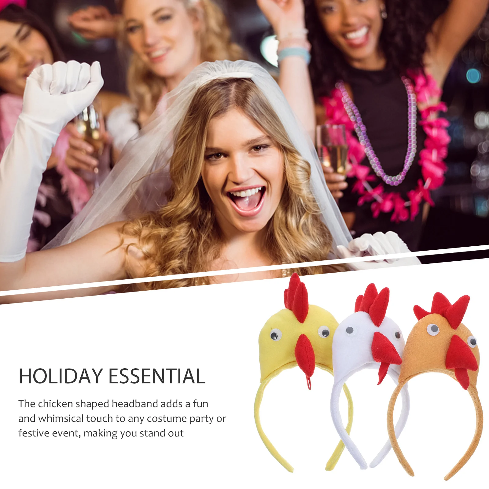 ที่คาดผมรูปไก่ 3 ชิ้น อุปกรณ์เสริมชุดไก่สนุกๆ สำหรับงานแฟนซี งานแสดงบนเวที งานปาร์ตี้ ของตกแต่งศีรษะธีมสัตว์