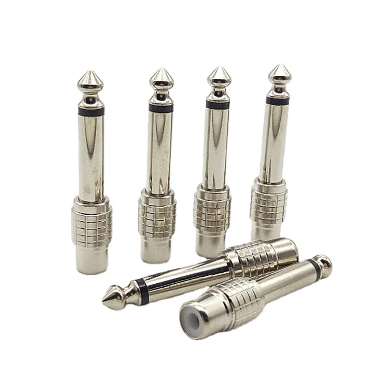 10pcs Copper rod nickel plated 6.5 to lotus female head mixer audio adapter 6.35 to rca 6.5 to AV Active Components EL Products