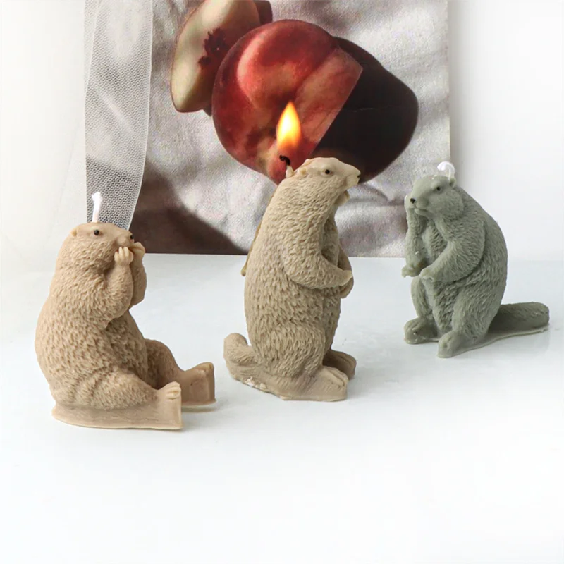 3D Cartoon Hedgehog Groundhog Silicone Candle Mold DIY Cute Animal Handmade Scented Candle Gypsum Mould Home Decor Gift