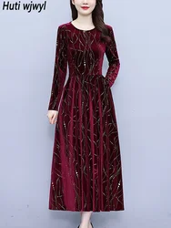 2024 International Brand Red Dress Female Gold Velvet Chic Sequins Luxury Party Vestidos Autumn Winter Elegant Party Night Dress