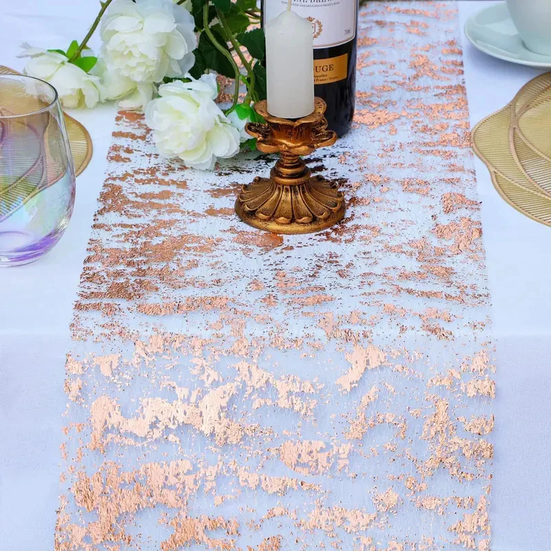 Golden Table Runner Wedding Decoration Gold Table Runner Party Goldfoil Mesh Rose Silver Sequin Thin Roll Dining Tablecloth