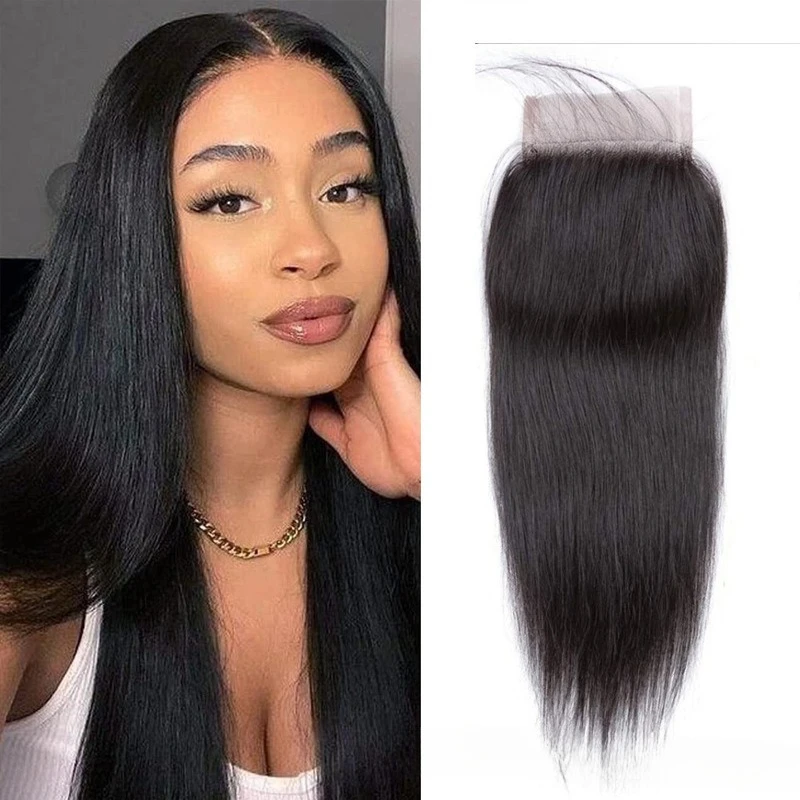 4x4 Lace Closure, glattes Echthaar, natürliche Farbe, 10-22 Zoll, weiches Remy-Haar, 150% Dichte, für Anfänger geeignet, kann in jeder Farbe gefärbt werden. – Detail 6
