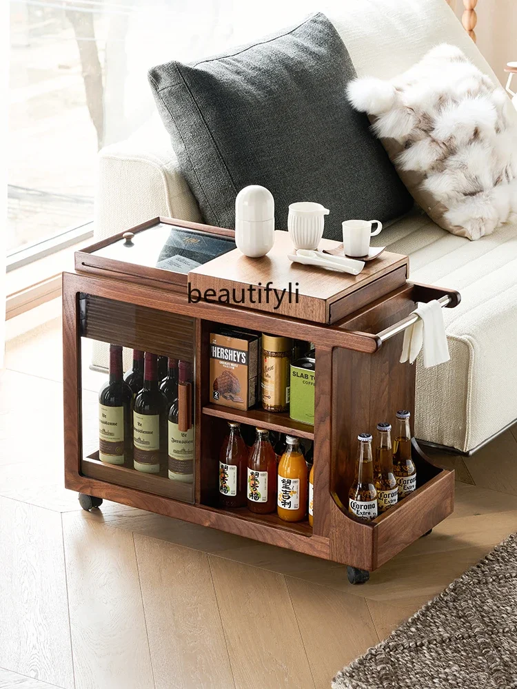 

YH American Black Walnut Wooden Sofa Side Cabinet Solid Wood High-End Mobile Tea Table-Side Cabinet Living Room Storage Cabinet