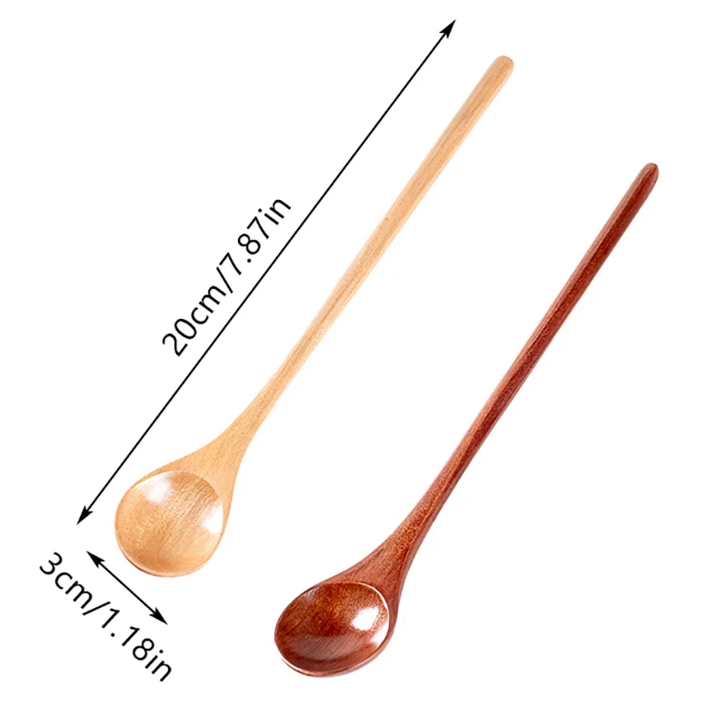 Wooden Spoon Mixing Rice Salad Spoon Long Handle Dessert Condiment Sugar Salt Spice Spoon Tableware Kitchen Tools
