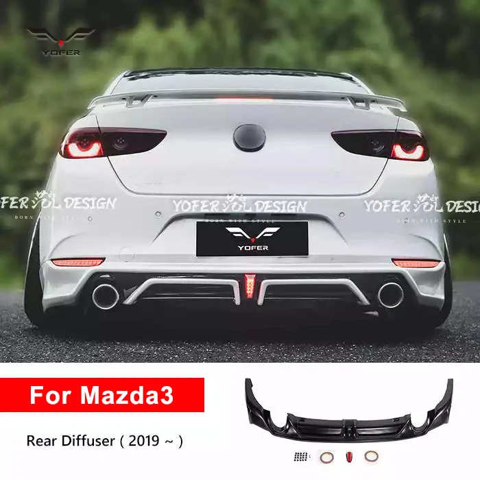 Yofer high quality rear bumper diffuser splitter car parts bodykit rear diffuser for mazda3