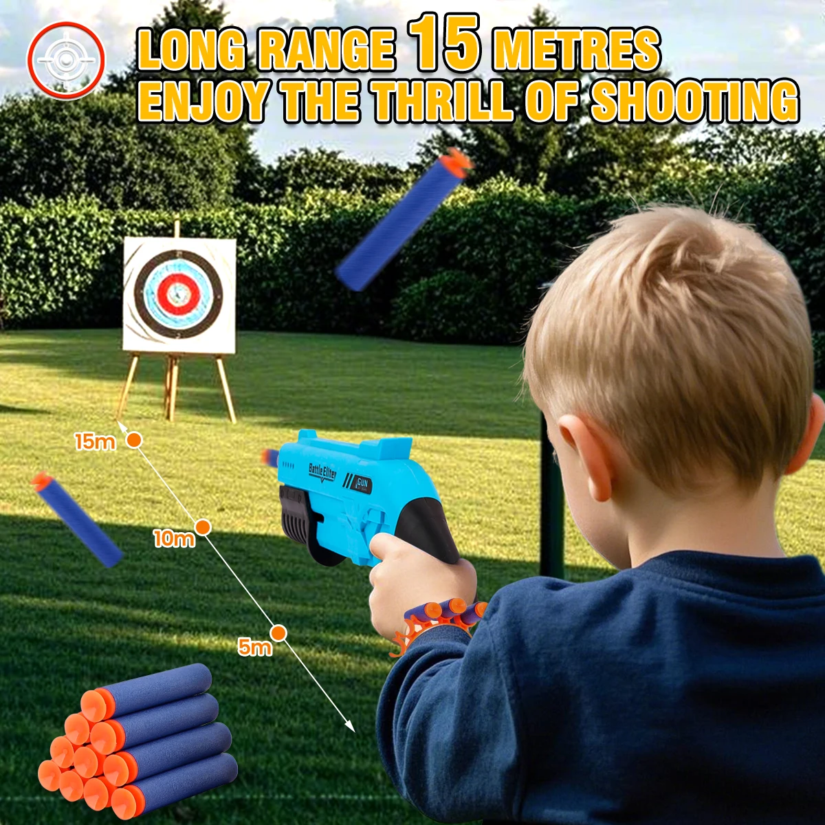 Pistola per freccette in schiuma manuale per bambini all'aperto con doppi manici Munizioni sicure Soft Bullet Multi colori per bambini