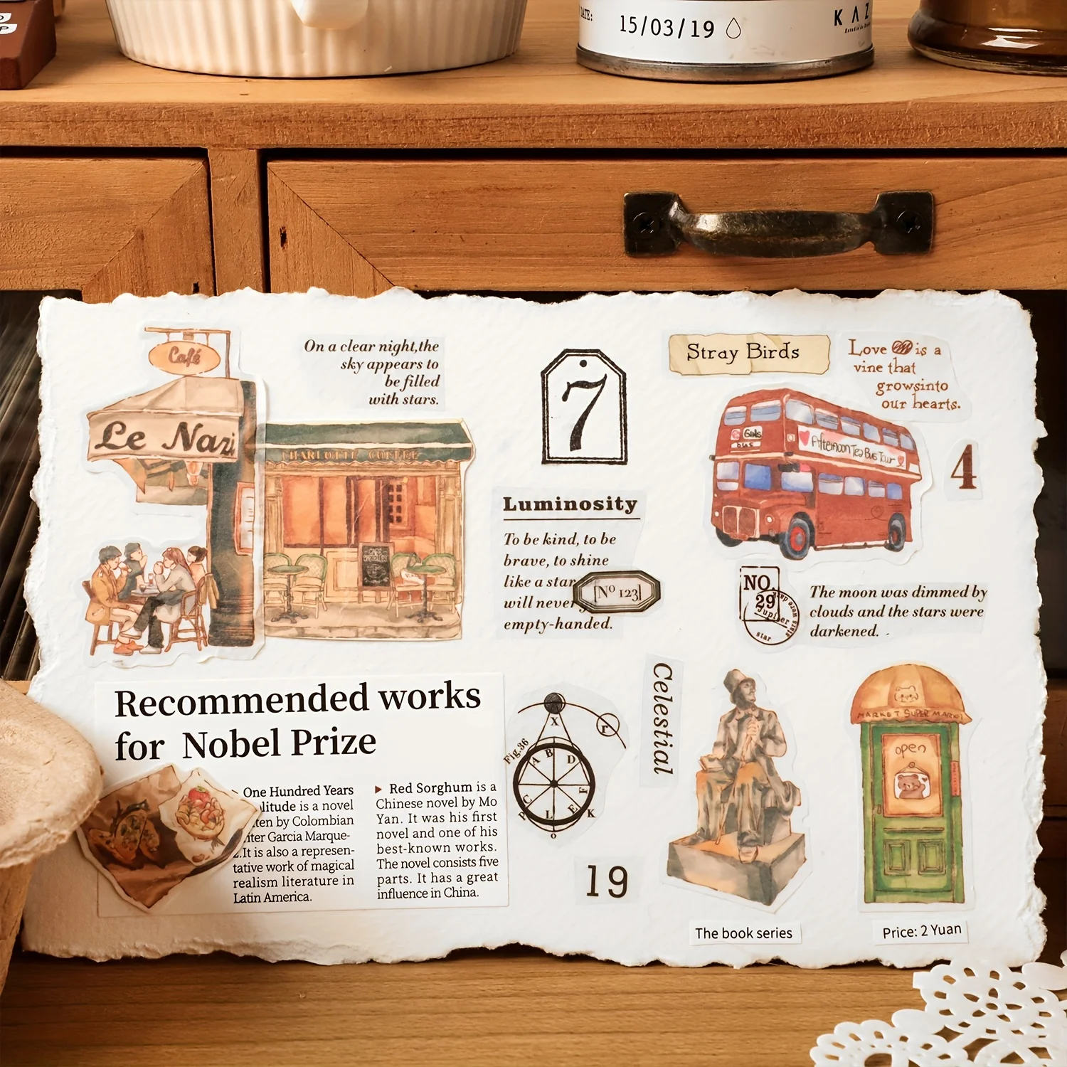 1pc Landscape Contrast Color Stitching Classical Stickers for Scrapbooking DIY Decorative Material Collage Journaling