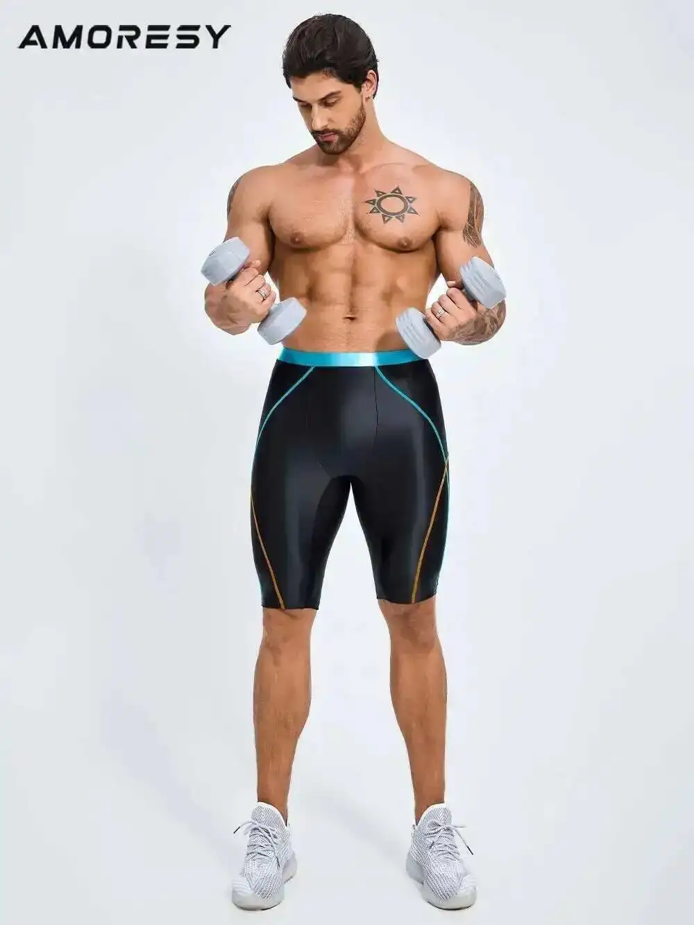 شورت جري أسود للرجال من الساتان اللامع للياقة البدنية في الهواء الطلق، مقاس كبير، قيعان رياضية