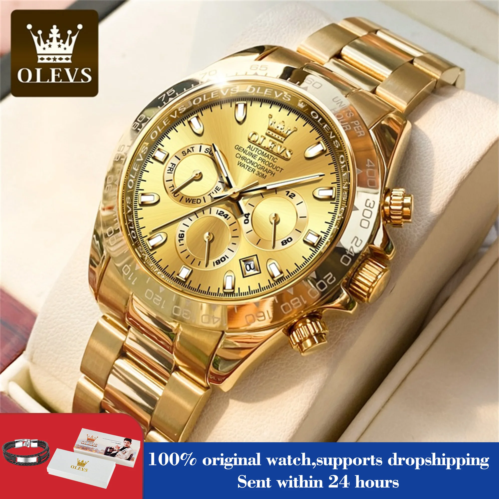

OLEVS 6638 Men's Watch Fashion Automatic Mechanical Watch For Men Week Calendar Original Luxury Waterproof Man Dress Hand Clock
