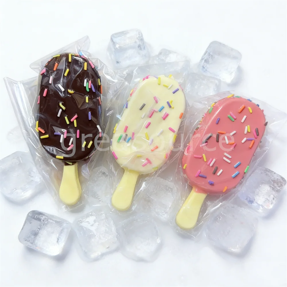 Artificial PU Toys Squishy Handmade Simulated Popsicle Food Chocolate Coated Strawberry Flavor Sprinkle Rainbow Needle Crumbs