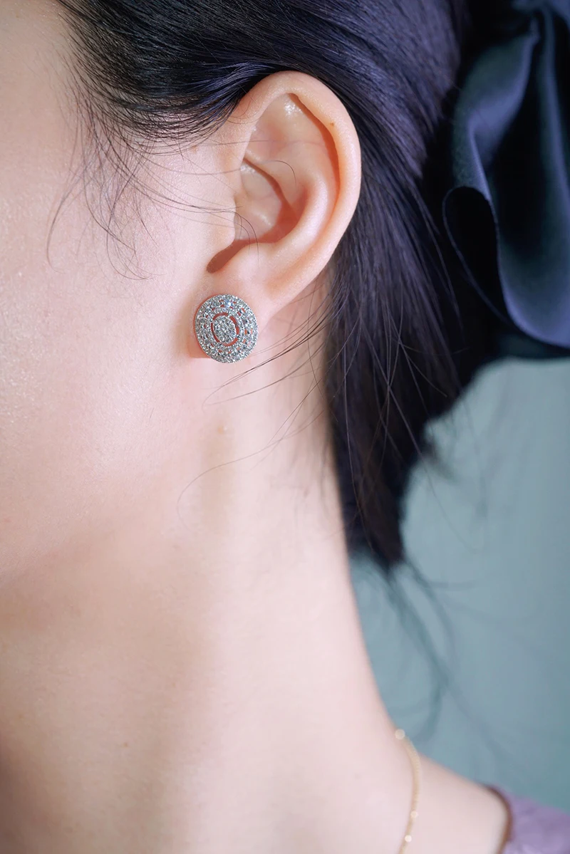 KUGG 100% 18K White Gold Earrings Vintage Palace Style 1.0carat Real Natural Diamond Stud Earrings for Women High Party Jewelry