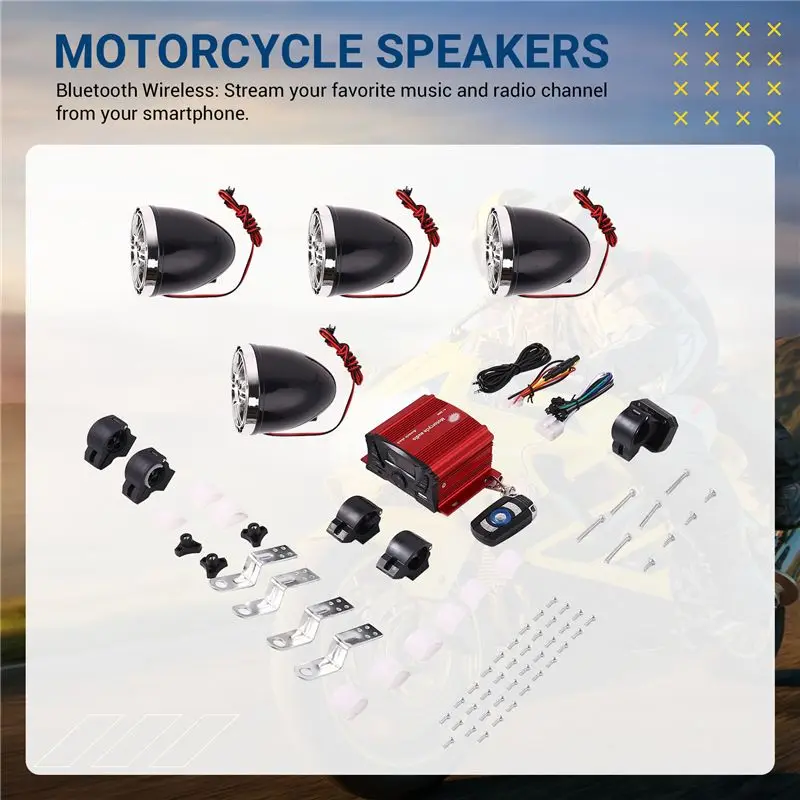 AMEXIAOXU 3 Inch Motorcycle Waterproof Bluetooth Speakers 4 Channel Amplifier Mp3 Music Sound Audio Stereo Amp System