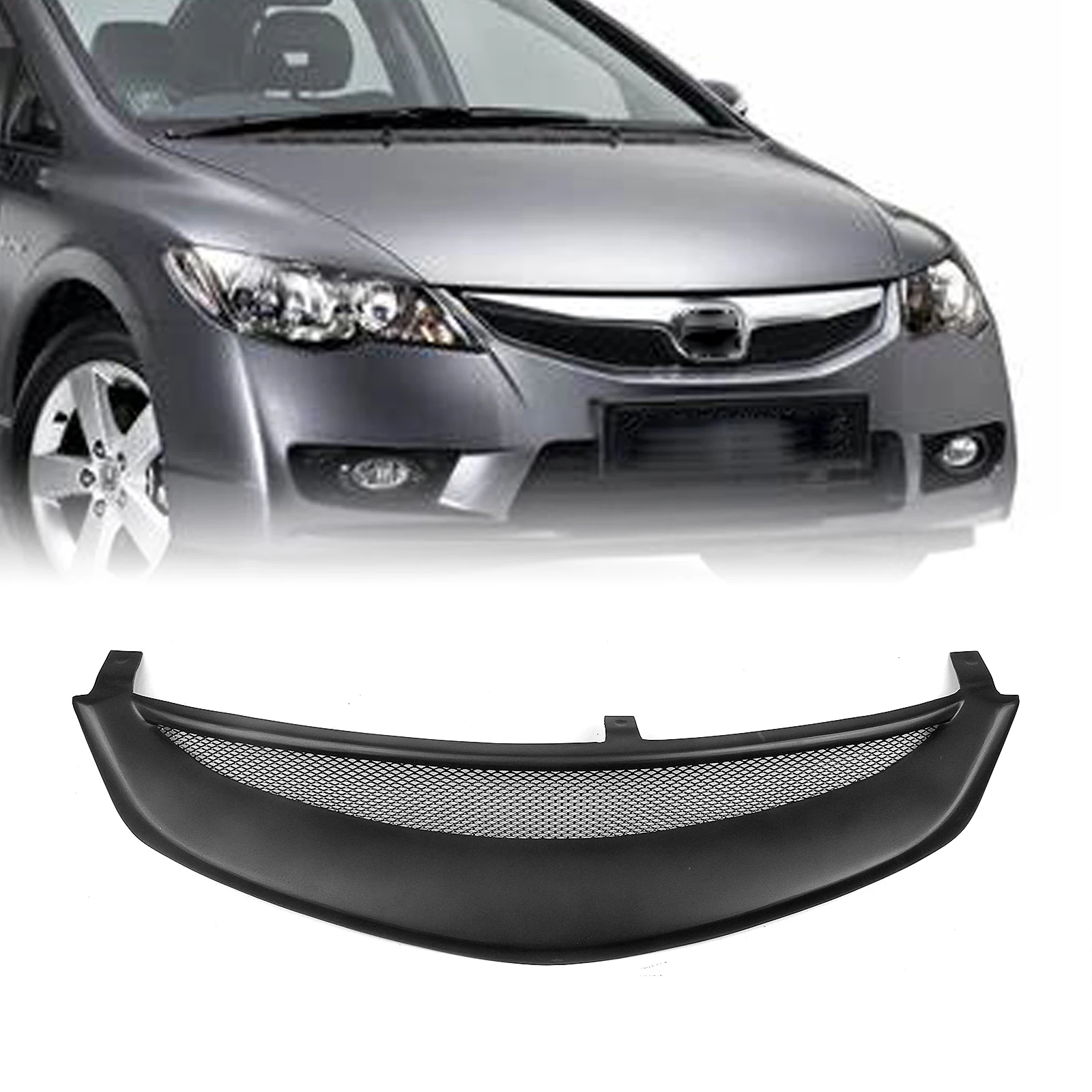 For Honda Civic Sedan Japan Model 2006-2008 Front Grille Racing Grill Fiberglass/ Carbon Fiber Car Upper Bumper Hood Mesh Grid