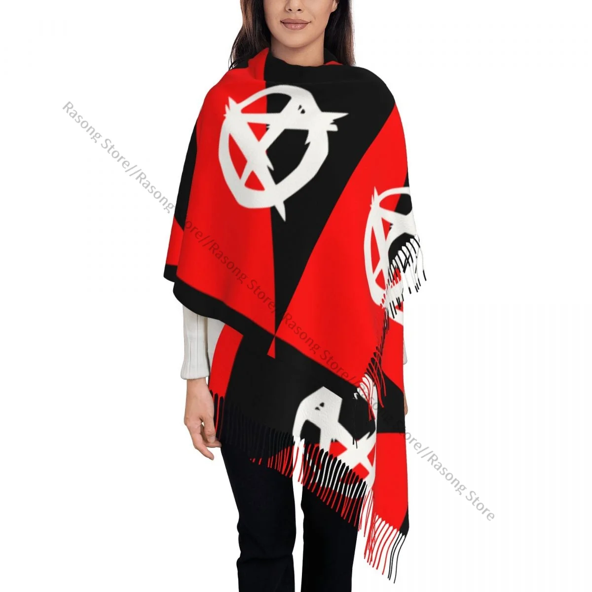 Anarchist Flag With A Symbol Scarf Winter Long Large Tassel Scarves Soft Wrap Pashmina