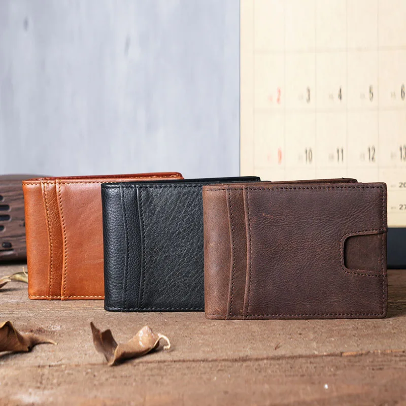 Men's Genuine Leather Money Clip Vintage Credit Card Holder Small Wallet Money Bag ID Card Case Mini Purse For Male