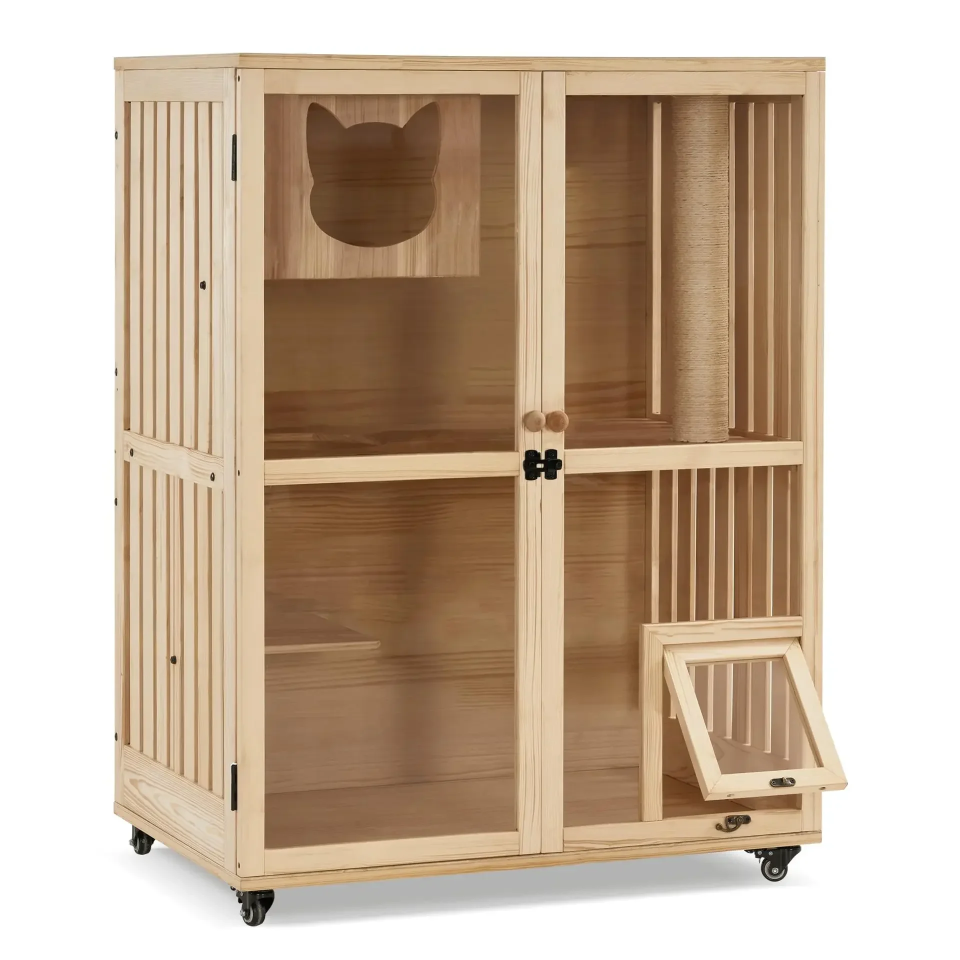 Solid Wood Large Cattery Wooden Large Three-Layer Home Breeding Large Space Cat Cabinet