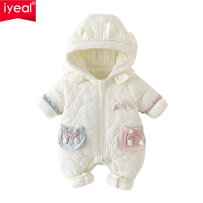

IYEAL Winter Baby Girls Warm Fleece Inner Hooded Overalls Baby Girl Rompers Newborn Clothes Children Toddler Girls Jumpsuit