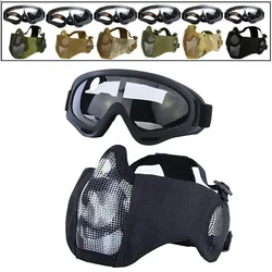 Airsoft Tactical Mask Goggles Set Adjustable Metal Steel Mesh Half Face Masks for Paintball Shooting CS War Game