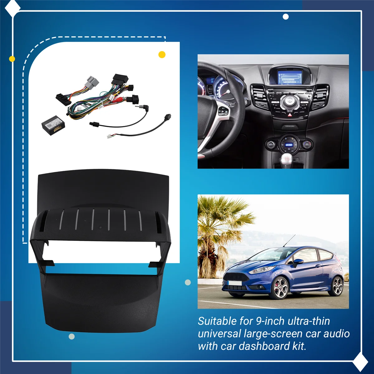 Cadre de boîtier de lecteur MP5 Android pour Ford Fi.C., 9 ", autoradio, unité principale 2Din, Fascia, stéréo, tableau de bord, panneau de couverture, 2009-2014