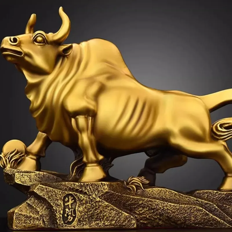 Brass fortune ornament, office reception desk, shop opening decoration, crafts, prosperous business, golden bull, soaring prospe