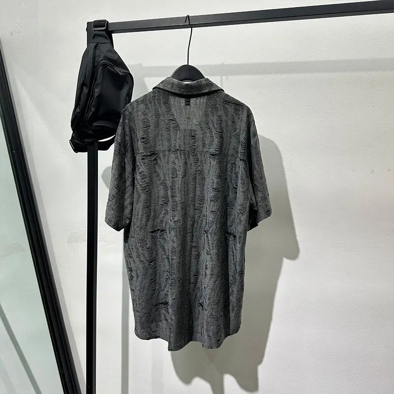 Summer Fashionable Avant-Garde Ripped Loose Short Sleeve Shirt Men's Fashion Handsome Retro Easy Matching Style Top Trendy