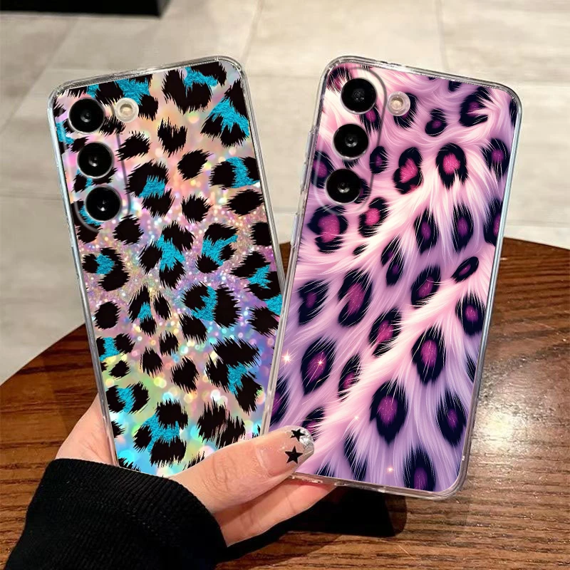 Colorful Leopard Print Pattern Transparent Phone Case for Samsung Galaxy A16 A14 A12 A24 A34 A36 A37 A42 A56 A57 A30 A40 Soft