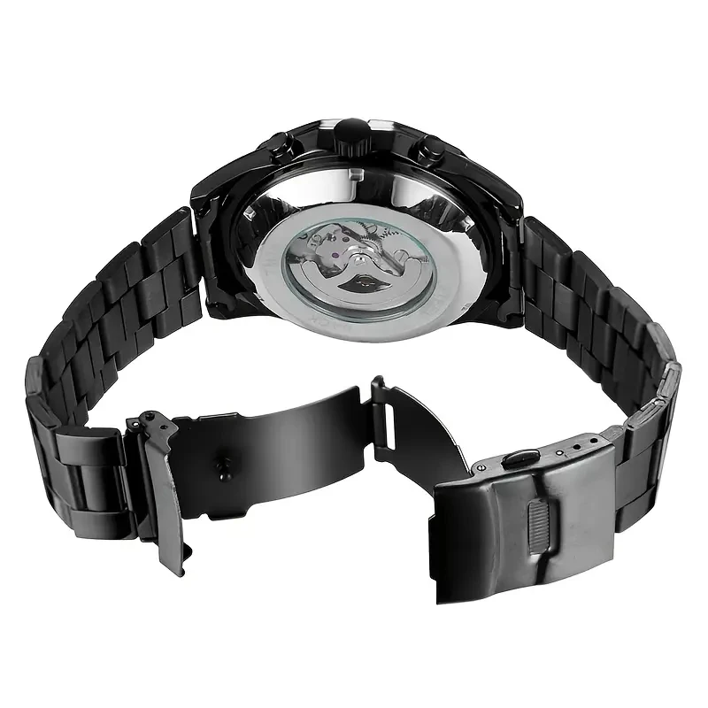 Luxurious Automatic Mechanical Watch for High-End Business Men in European and American Style, Featuring Skeleton Design - Stainless Steel Strap, Round Dial, Men's Watch, Automatic Movement, High-End Sporty Style, Skeleton Watch | Skeleton Watch | Stainless Steel Watch Case, the Preferred Gift Choice for Giving as a Gift.