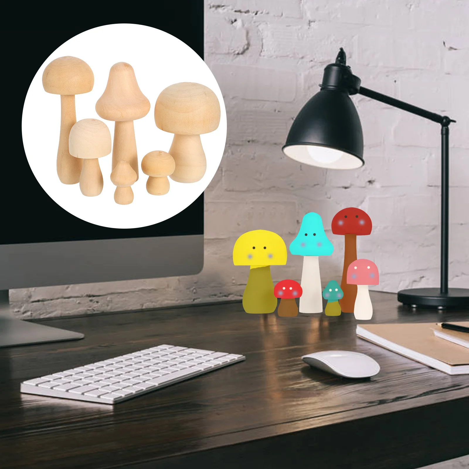 6 Pcs Doodle White Germ Mushroom Wooden Drawing Toy DIY Decor Decorate Kids Craft Unfinished for Painting Child Unpainted