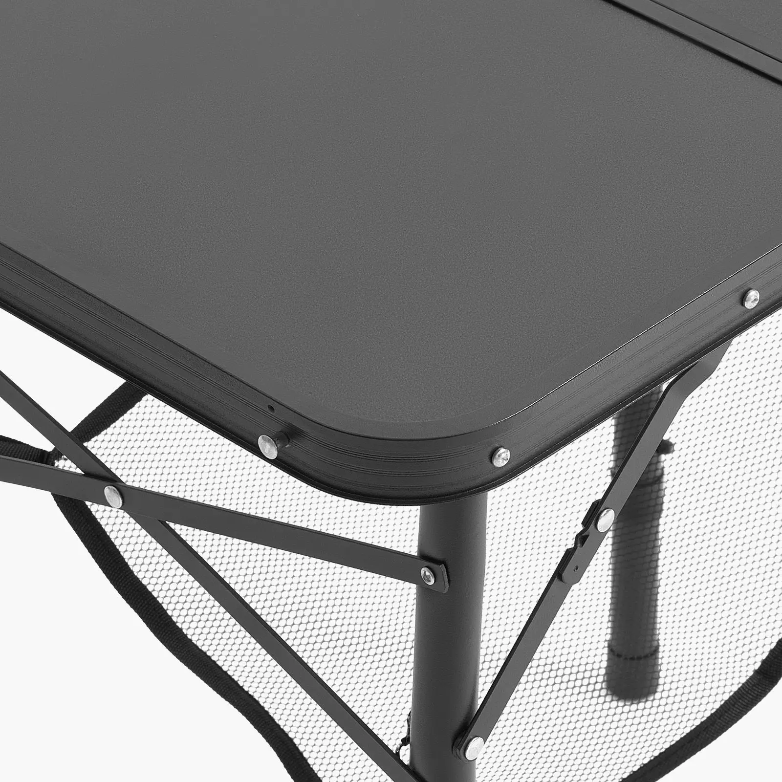 Folding Camping Table, Adjustable Height Portable Side Tables, Aluminum MDF Beach Table with Mesh Layer, Carrying Handle, Lightweight Compact for Outdoor Picnic BBQ Cooking, 24x16in, Black
