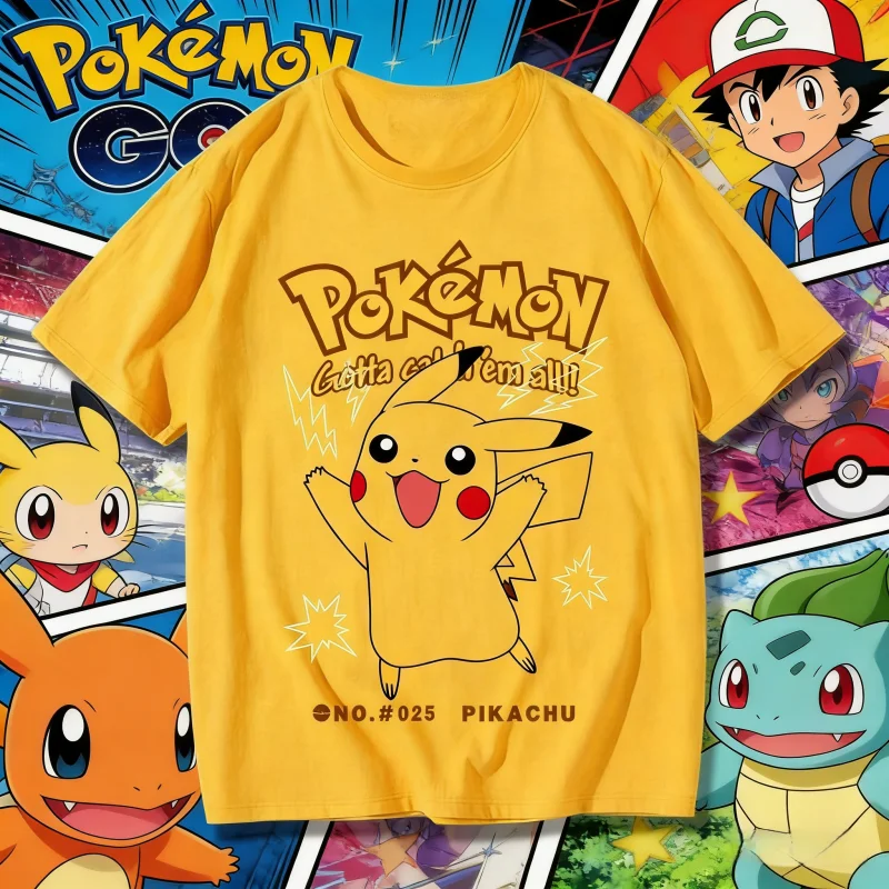 camiseta-estampada-pokemon-pikachu-nº-025-verao-2026-100-algodao-solta-casual-oversized-para-adultos-e-criancas-y2k