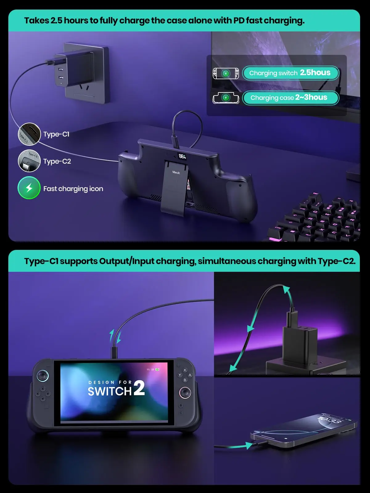 Newdery bateria para nintendo switch 2 estação de bateria externa