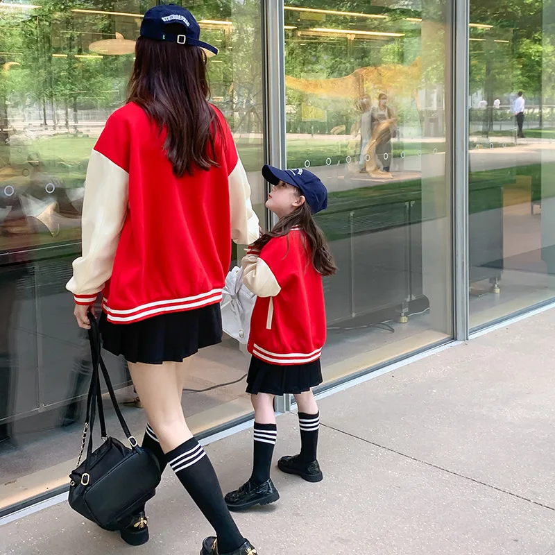 Parent-child autumn clothing 2022 new coat mother-child mother-daughter clothing children's autumn casual baseball uniform