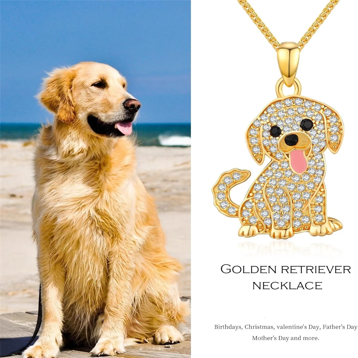 1Pc Cute Golden Retriever Rhinestone Necklace Exquisite Pet Puppy Memorial Jewelry Dog Lover Holiday Birthday Gift