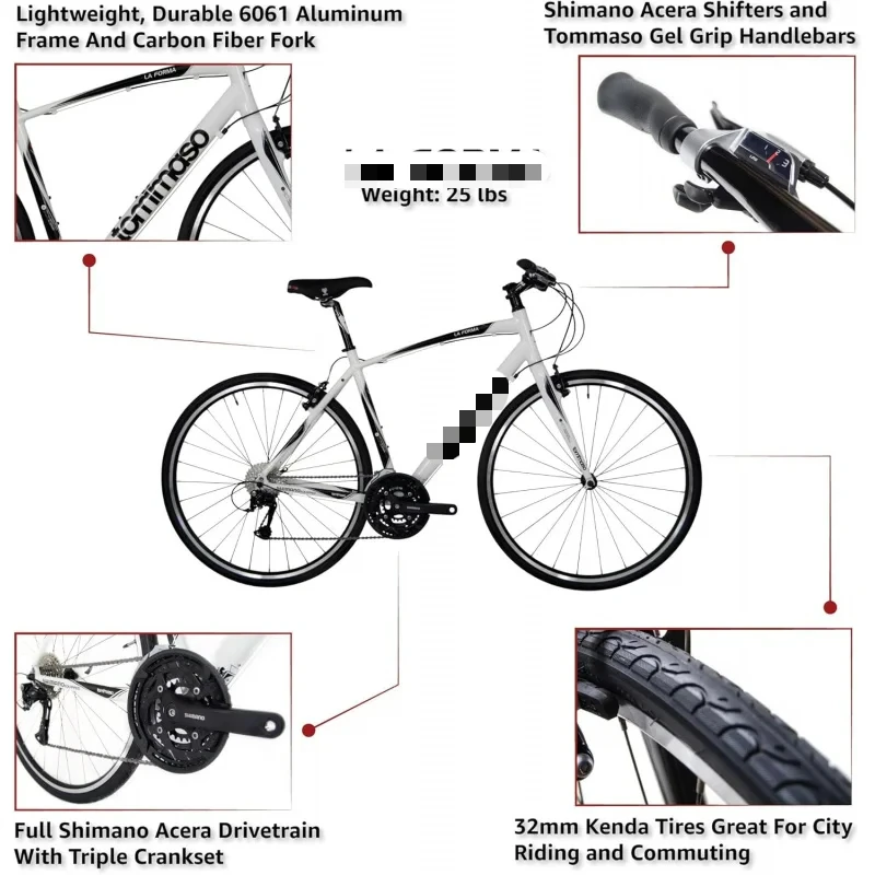 AQTommaso The Shape Lightweight Comfortable Hybrid Bikes.Fitness Bike.Black.White