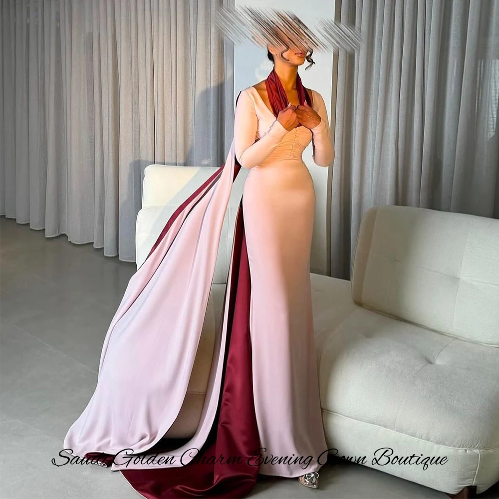 Sukienka wieczorowa z dekoltem w serek, długim rękawem, elegancka, w stylu syreny, marszczona, vestido de noche, wysokiej jakości jersey, suknie celebrytów.