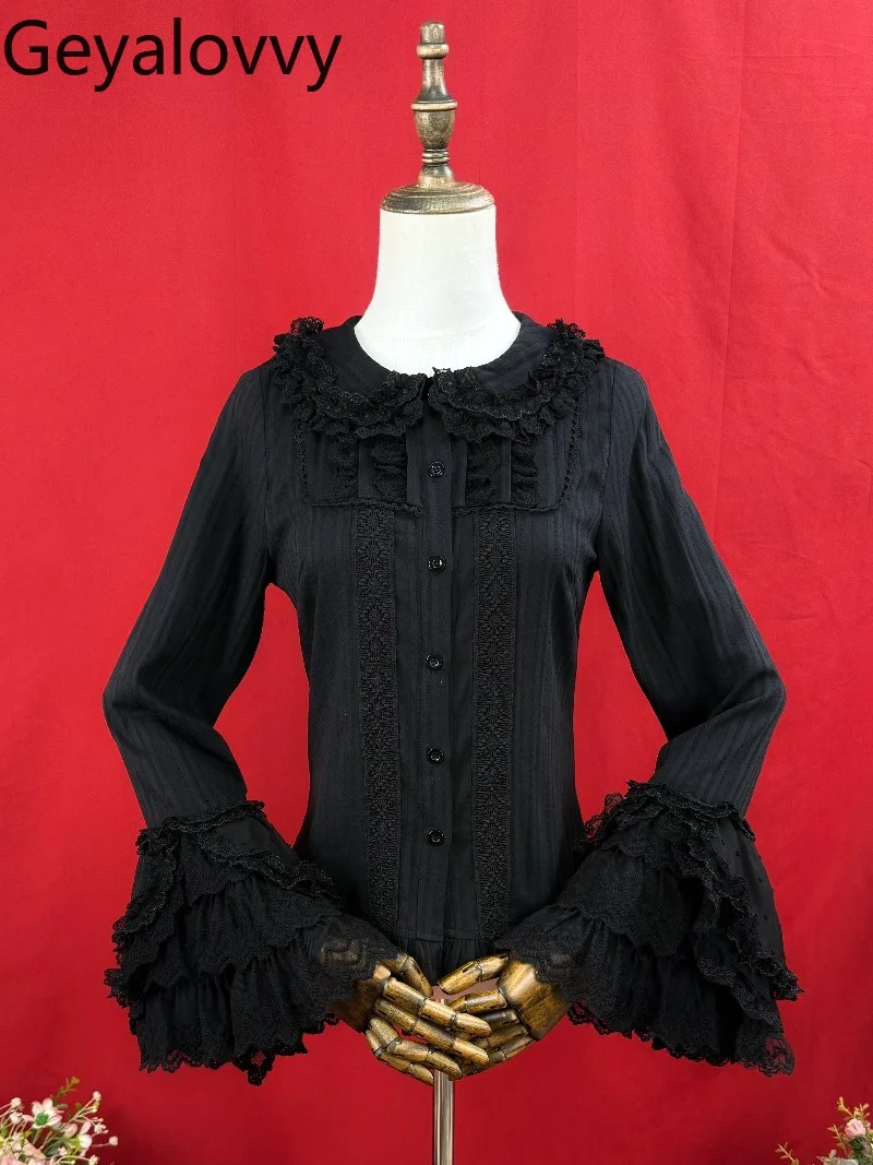 

Japanese Style Original Lolita Single-Breasted Slim Tops Spring Autumn New Long Sleeve Shirt Doll Collar Sweet Inner Blouse