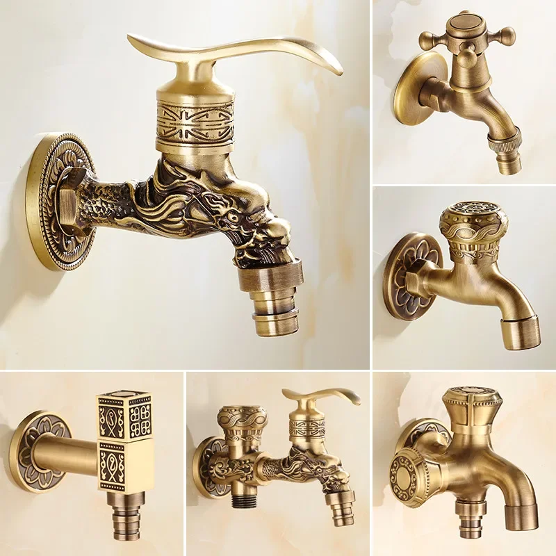 

Decorative Brass Outdoor Faucet Garden Bibcock Tap Antique Retro Bathroom Washing Machine Faucet Balcony Antique Mop Taps Luxury