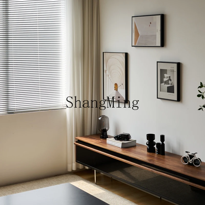

CL TV Cabinet Rock Board Black Walnut Solid Wood Wabi-Sabi Style Minimalist Machine Tea Table Combination Modern Minimalist