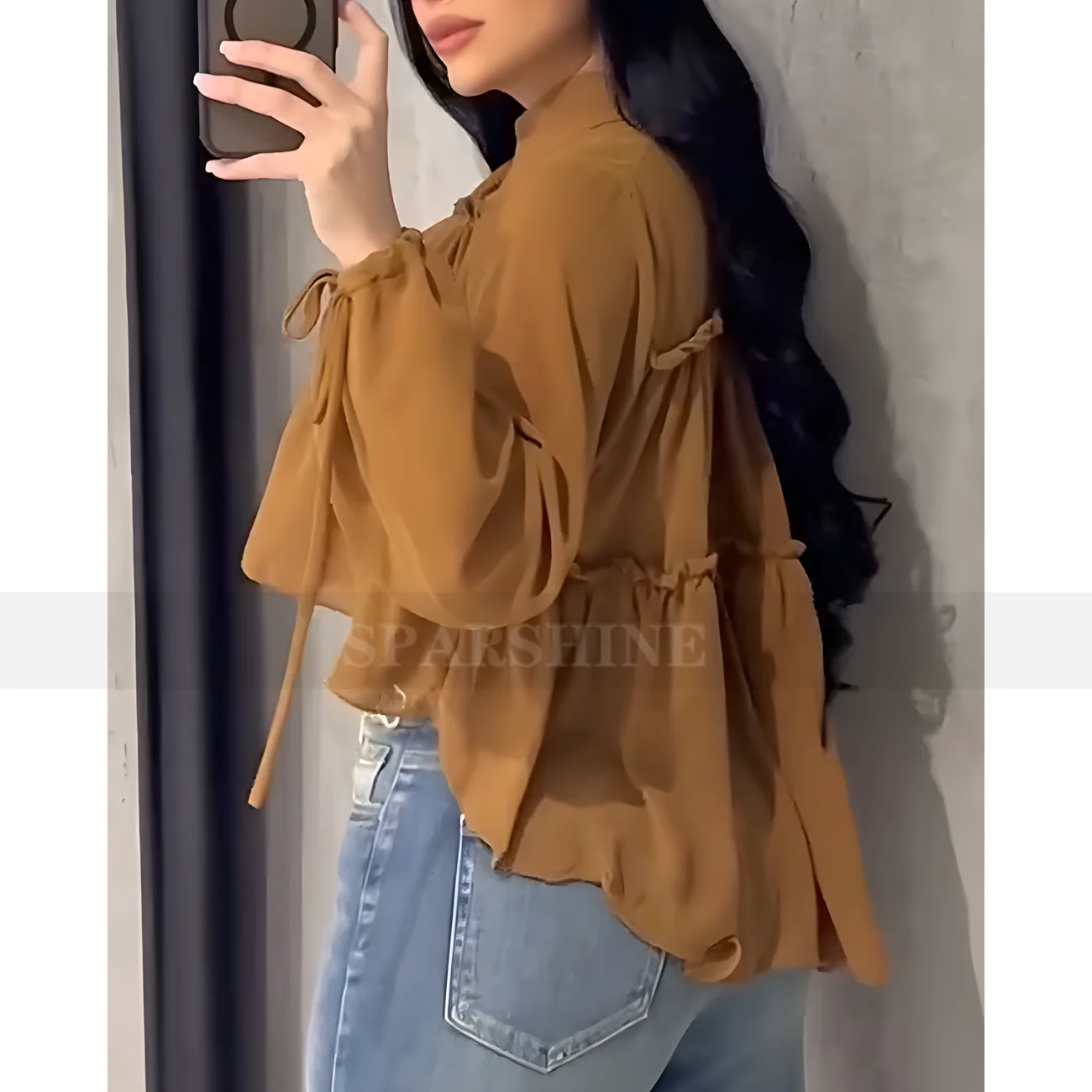 

Женская шифоновая рубашка с длинными рукавами и рюшами, женские стильные весенне-летние топы, женская модная уникальная одежда, новая уличная одежда