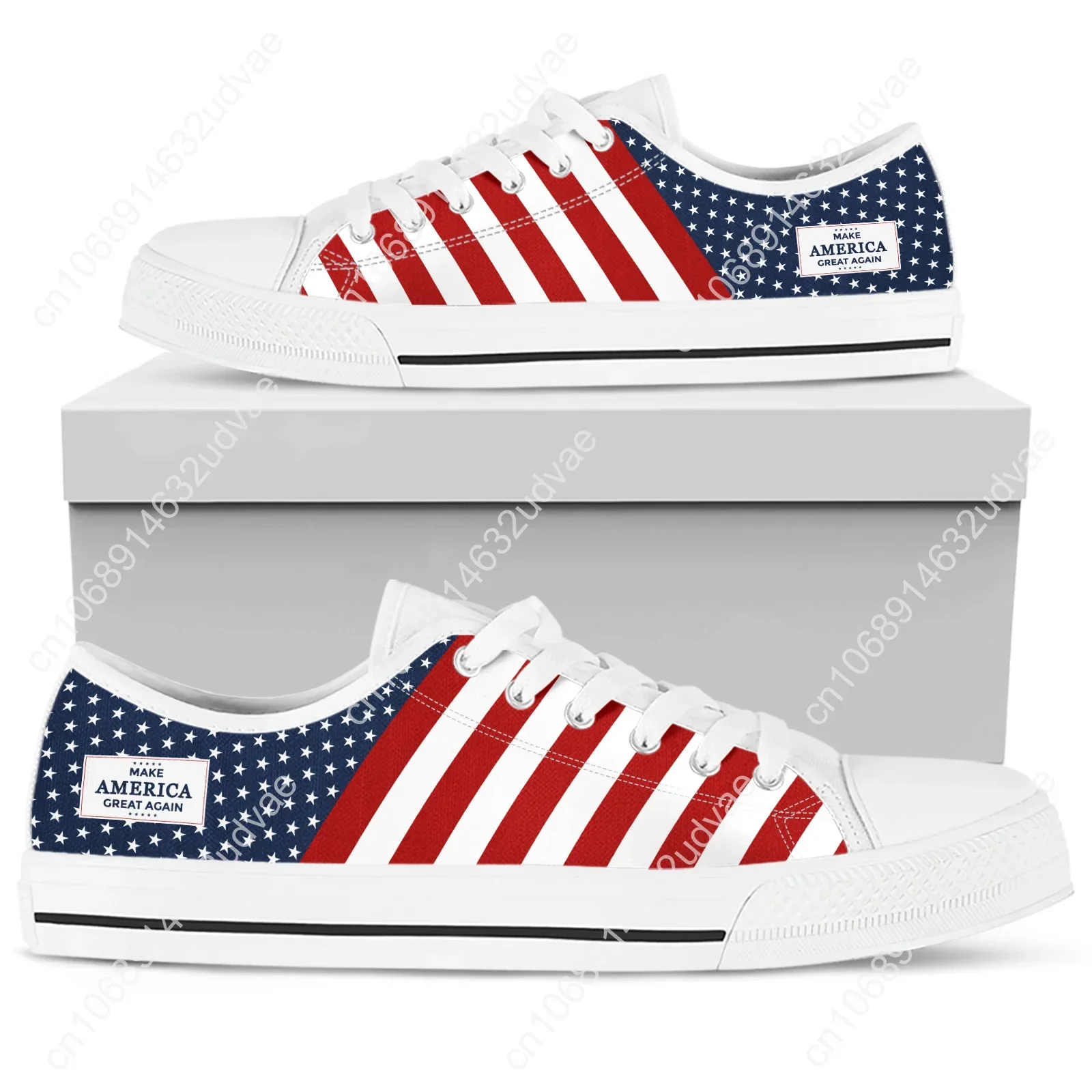 Bendera Amerika MAGA Fourth Juli sepatu kanvas wanita musim panas sepatu kasual flat ukuran Plus 45/46